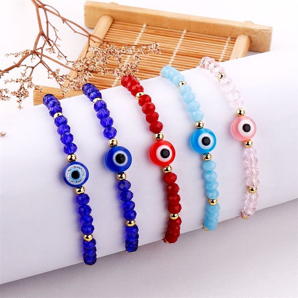 

selling european and american rice bead strands cut crystal bracelet retro blue evil eye beaded adjustable woven bracelet, Black