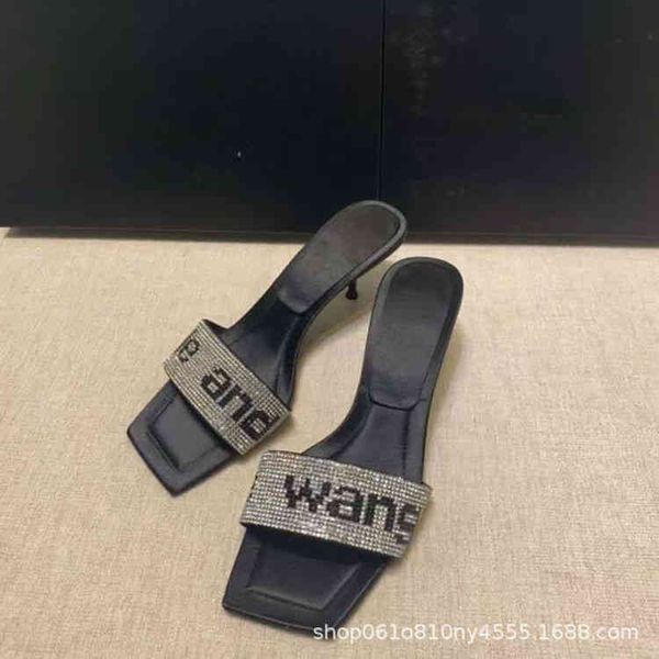 

sandals women's back hollow thin heels high silk square head large shoes, Black