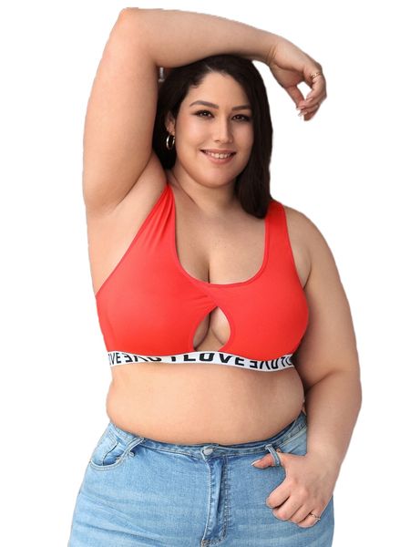 

plus contrast letter tape cut out wireless bralette u7sh#, Black;white