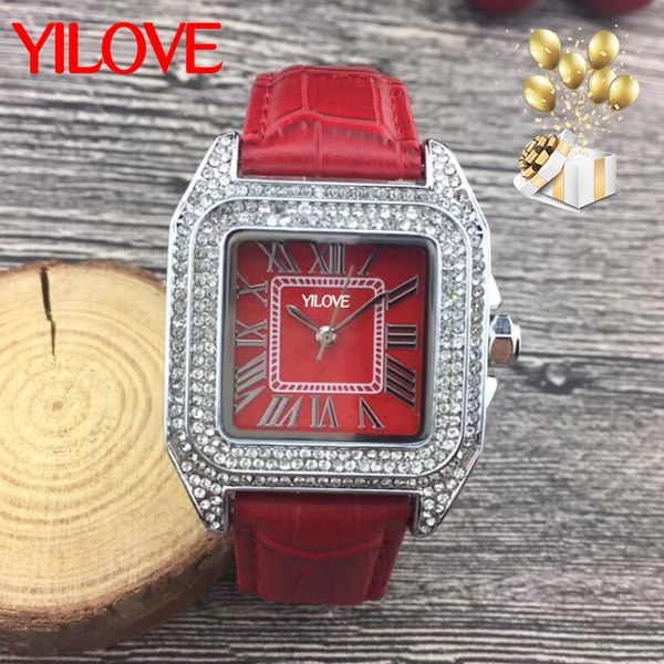 Orologio con numeri romani con diamanti quadrati Orologio da donna alla moda per affari Movimento al quarzo Orologio da 38 mm Cinturino in pelle Trend Top Luxury Regalo per le vacanze da donna Orologio da polso