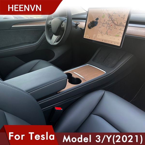 

model y car central control panel protective wood grain for tesla model 3 2021 accessories carbon fiber abs patch model three