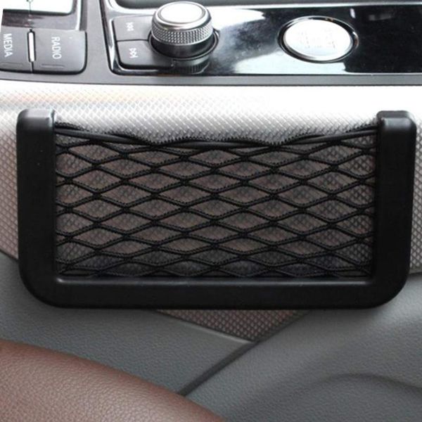 Organizzatore per auto Borsa per rete portaoggetti Porta telefono Tasca adesiva Accessori interni per auto Decorazione nera per ornamento appeso 20x8 cm