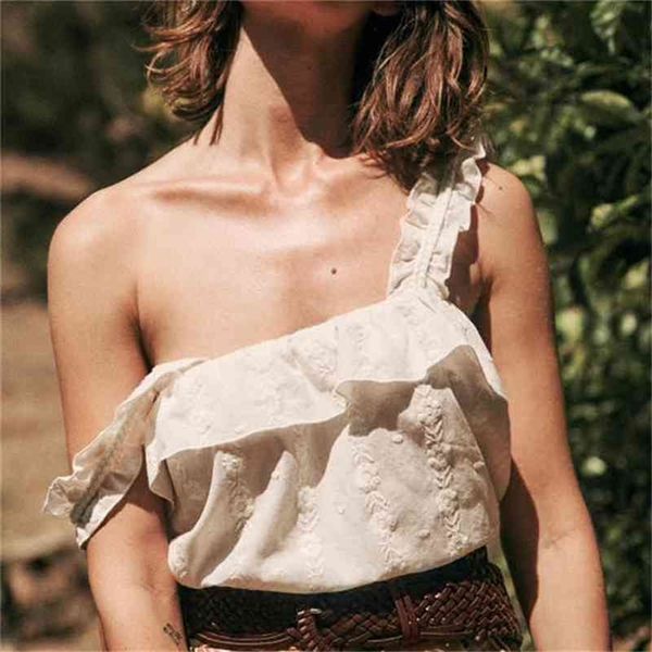 

summer women french retro embroidered lotus leaf small fresh camisole 210325, White