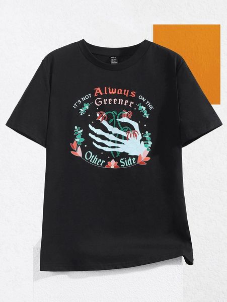 

x kathleen illustrates skeleton hand and letter print tee 11my#, White