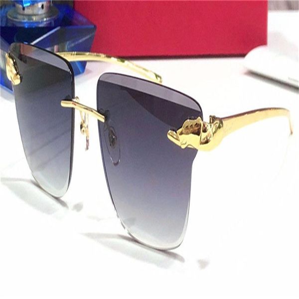 

new fashion design sunglasses panthere 1192 square frameless crystal cut lens frame animal metal temples popular retro style uv400281u, White;black