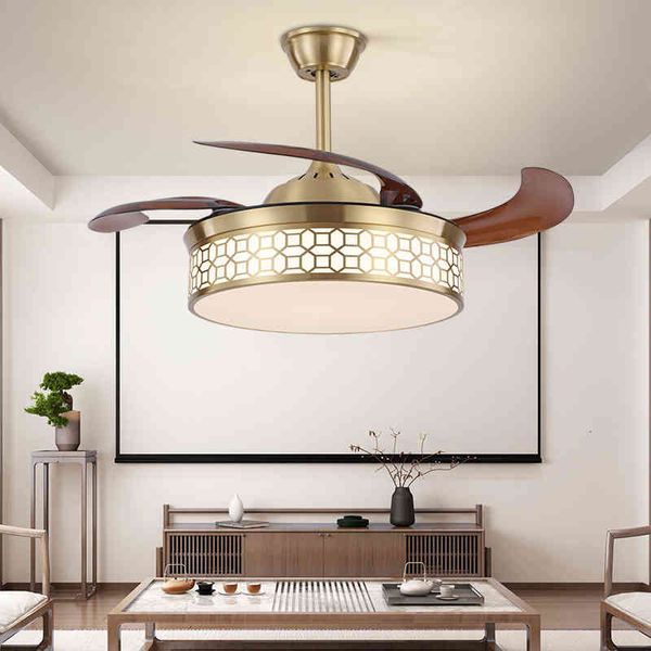 

pendant lamps chinese invisible fan lamp ceiling living room all copper bed dining with