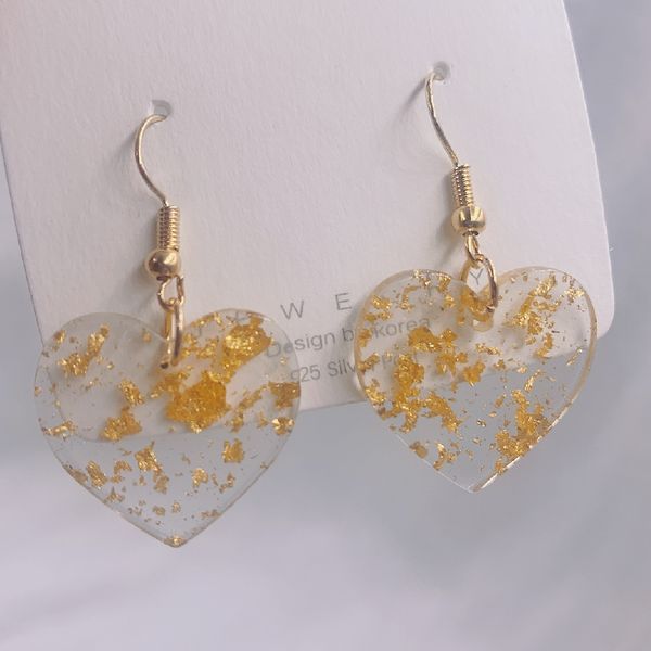Moda geometrik şeffaf reçine altın küpeler vintage bohemia peach peach kalp sallanan küpeler kadın parti mücevherleri