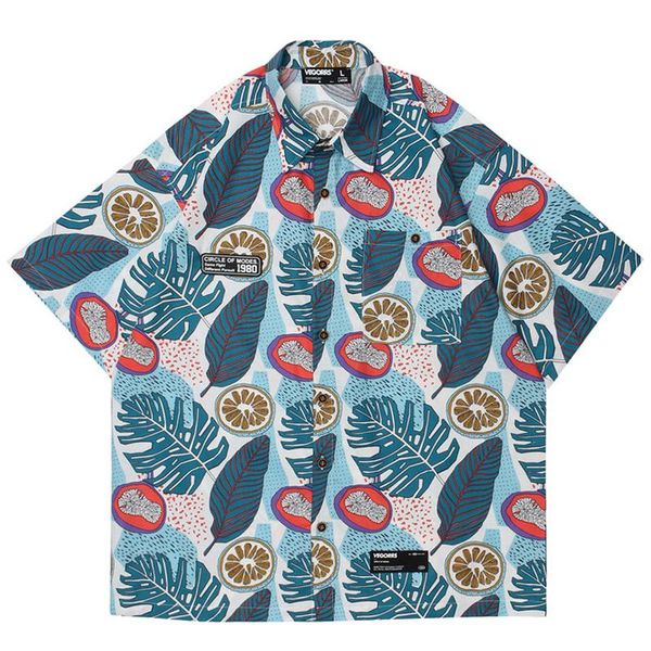 

men's casual shirts men oversize hawaii short sleeve leaves print turn-down collar shirt 2022 summer vintage male tropical, White;black