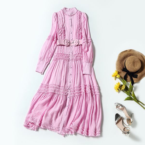 

casual dresses long sleeve breathable temperament commuting pink purple cardigan skirt solid high waist women's belt dress kuwb, Black;gray