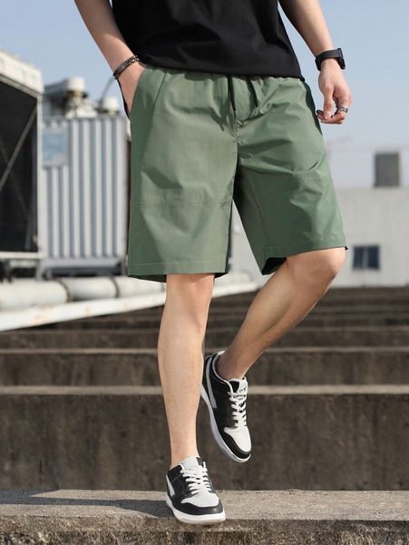 

men drawstring waist slant pocket shorts 97j7#, White;black