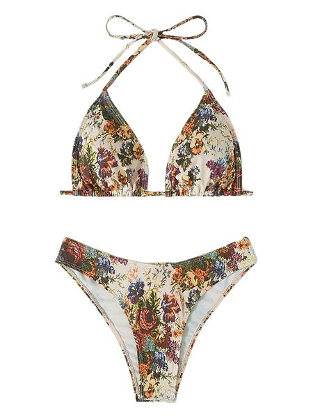 

romwe floral print halter bikini swimsuit 05fs#, White;black