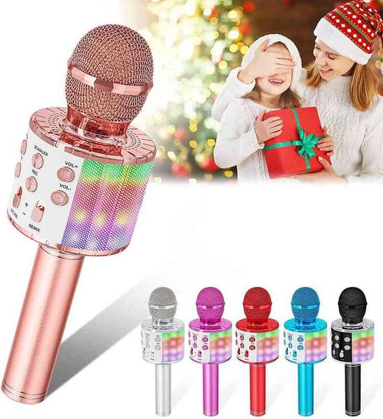 Microfoni Mikrofon Karaoke untuk Menyanyi Anak-anak Mikrofon Bluetooth Nirkabel 5 In 1 dengan Lampu LED Mesin Karaoke Speaker Mikrofon Portabel T220916