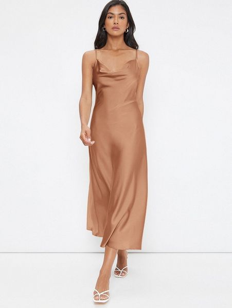 

cowl neck solid slip dress 81l7#, Black;gray
