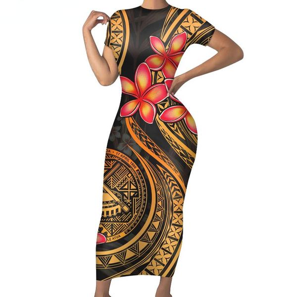 Vestidos de festa mulheres longo elástico manga curta sexy senhora bodycon roubos samoan polynesian tribal padrão vestido mulher