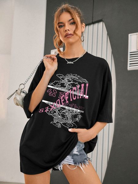 

dragon and slogan graphic oversized tee f4rd#, White