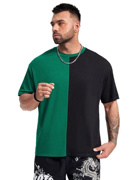 

extended sizes men color block drop shoulder t-shirt b10c#, White;black