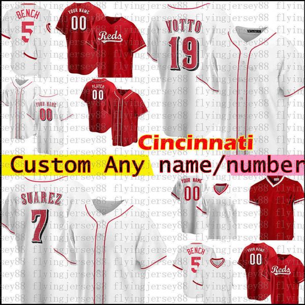

custom joey votto eugenio suarez jersey cincinnati johnny bench ken griffey jr barry larkin chris sabo yasiel puig jesse winker baseball, Black