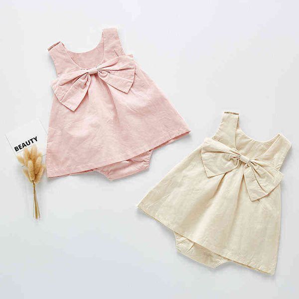 

new summer baby girl's sleeveless bow knot pure cotton fluffy skirt bag fart climbing clothes 0-2 years old clothes g220510, Blue