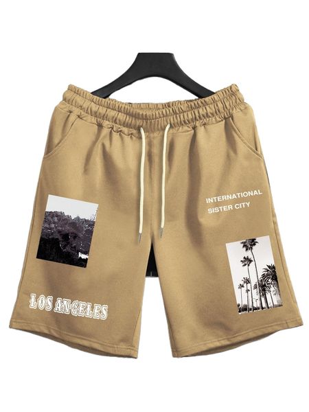 

men picture & letter graphic drawstring waist shorts n4jg#, White;black