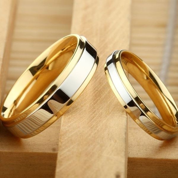 Moda design simples 316 aço anéis de aço amante Alliance Gold Gold Wedings Set para mulheres homens 220719