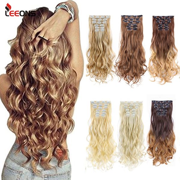 

accessories &quot 22inch synthetic long curly 16clips clip in hair extensions body wave hairpiece heat resistant fiber ombre blond women &qu, Silver