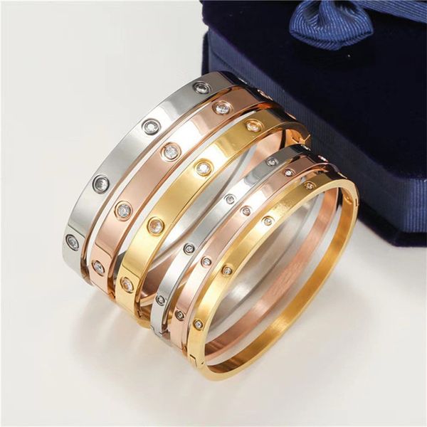 Um clássico designer de luxo jóias homens pulseiras para mulheres moda pulseira fivela de aço inoxidável diamante prego simplicidade sem parafuso driver prata rosa ouro pulseira me