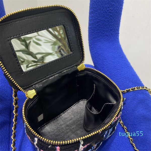 Designer Tweed Colorido Acolchoado Vanity Box Bag Com Espelho Cosmético Corrente de Ouro Crossbody Ombro 12cm / 17cm