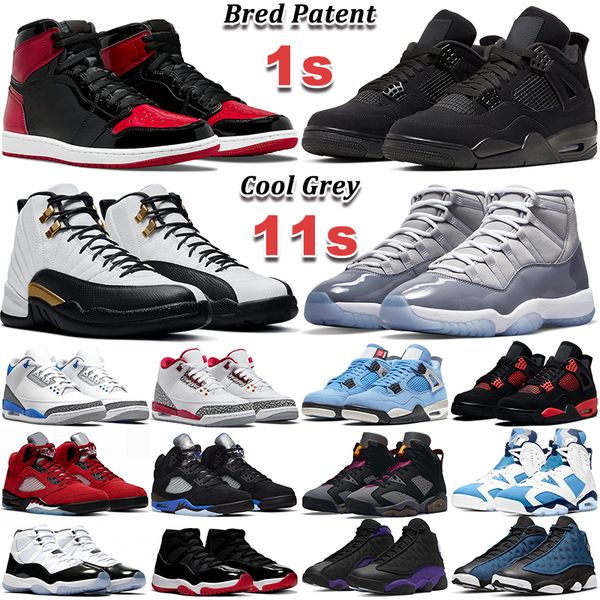

2022 men basketball shoes 1s bred patent pine green 4s red thunder black cat 5s moonlight 6s unc 11s cool grey 12s royalty taxi 13s court