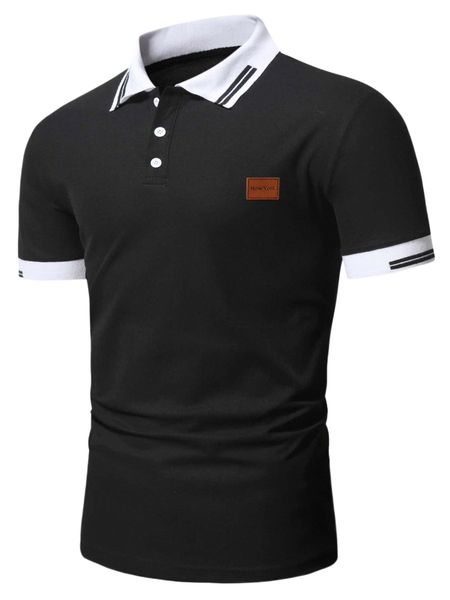 

men letter patch detail contrast collar polo shirt v6ls#, White;black
