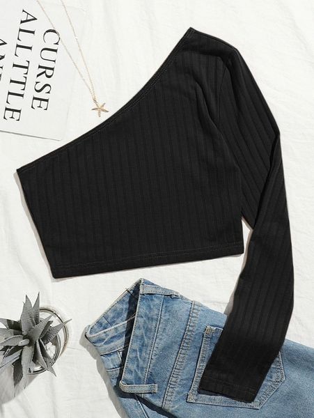

one shoulder ribbed crop 34du#, White
