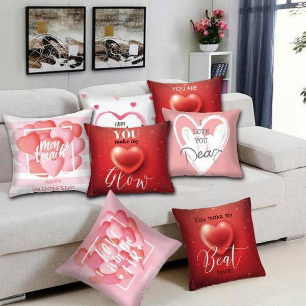 Travesseiro de travesseiro textura macia zíper oculto poliéster Red Heart Forma Impressa Throw Cushion Cover Móveis Acessórios Pillowpillow