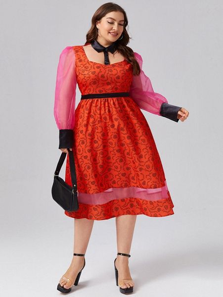 

x dash of pep plus heart print sheer mesh puff sleeve dress d2nu#, Black