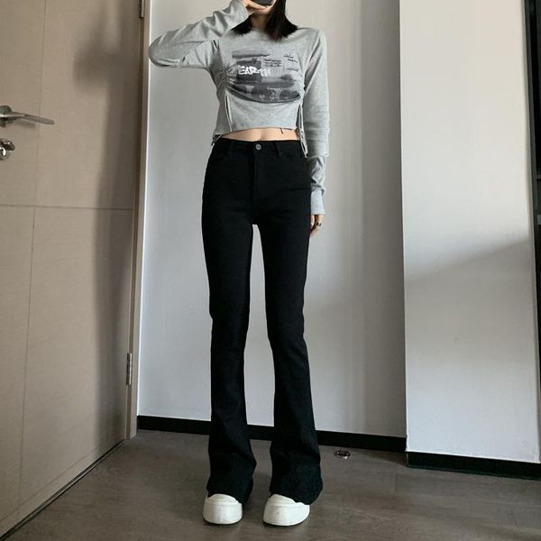 

women's jeans flare pants women vintage denim ladies high waist fashion stretch pocket trousers wide leg straight, Blue