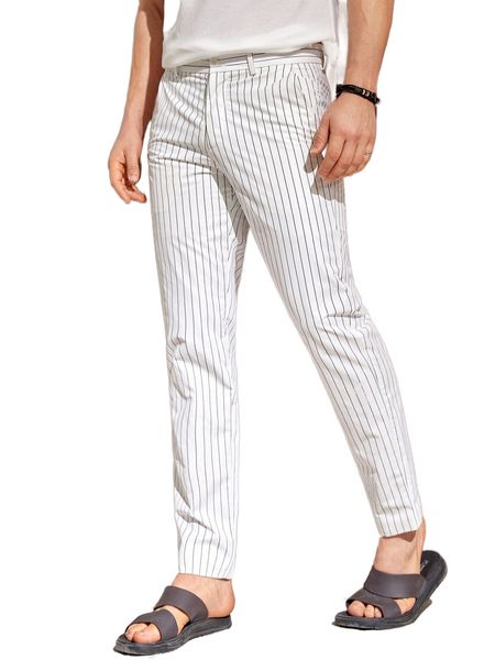 

men striped print tailored pants 40my#, Black