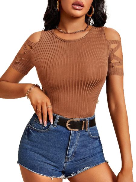 

criss cross cold shoulder tee b2ol#, White