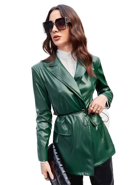 

x farah grommet detail belted pu leather blazer i4wh#, White