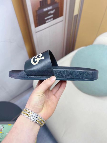 

mens womens slippers summer rubber sandals beach slide fashion scuffs slippers indoor outdoor shoes size 38-45 with box, Black