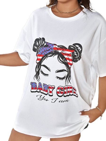 

plus americana letter & figure graphic drop shoulder tee 62h5#, Black