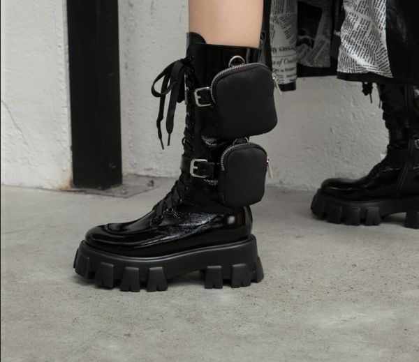 

leather motorcycle boots 2022 early autumn p-r sponge cake thick bottom medium tube is thin martin bo-ots bag medium high tube women's, Black