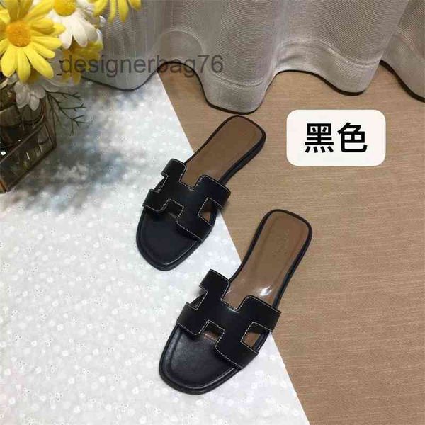 

designer women sandal herme slippers slipper h family women's summer 2022 versatile leather flip flops for tourism wear leisure flat, Black