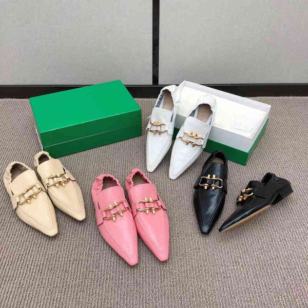 

slippers style square heel french single shoes women's low cowhide metal buckle pointed british leather 8ahp, Black