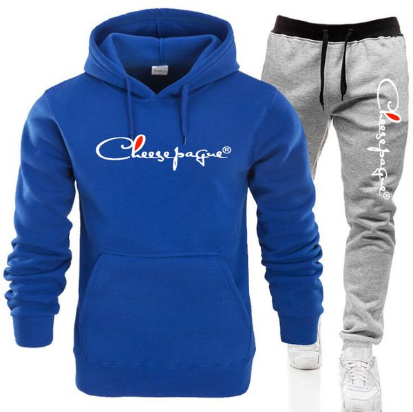 

men brand logo tracksuit casual hoodies sweatshirt+sweatpants 2 piece set male pullover hoody hip-hop streetwear clothes, Gray