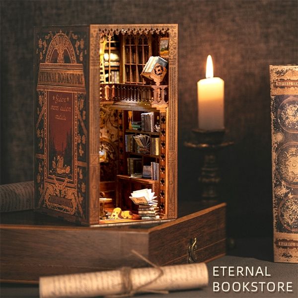 

cutebee diy book nook shelf insert eternal bookstore dollhouse miniature kit house dolls wooden toy hous for kids 220813