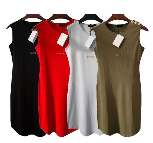 Vestidos de verão femininos de grife casual com estampa de letras para mulheres saia siamesa sem mangas roupas femininas