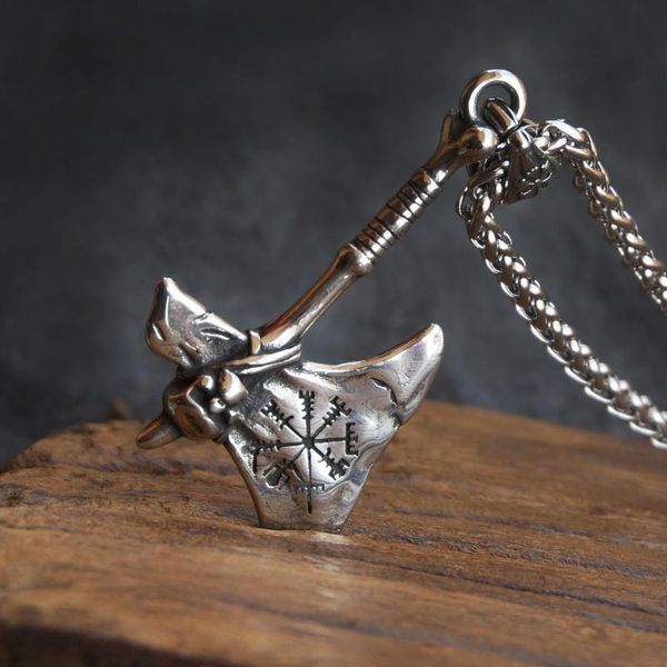 Cadeias de correntes de aço inoxidável de aço inoxidável Viking Celtics Axe Colar Vintage Amulet Odin's Símbolo Escandinavo Rune Jewlrychains