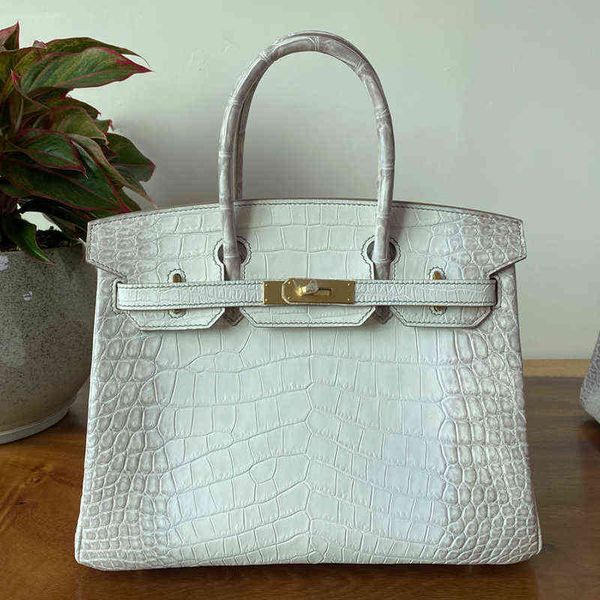 

2023 designer women's herbag luxury arabian nights purple crocodile skin platinum bright buckle leather hand sewn handbag bl1q