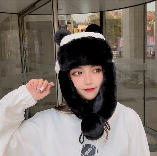 Berets Nette Cartoon Wolle Kappe Frauen Solide Winter Panda Warme Mütze Winddicht Student Hinzufügen Weibliche PresentBerets