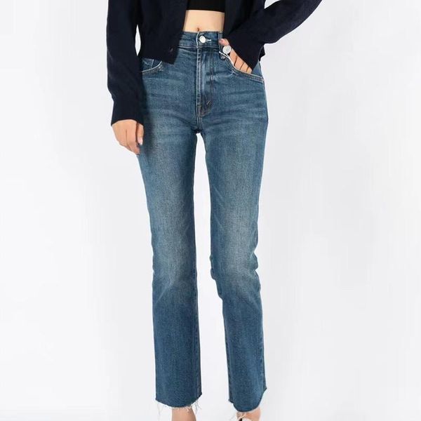 Damen Jeans Mutter Herbst Winter High-Waist Stickerei Micro-Flare abgeschnitten