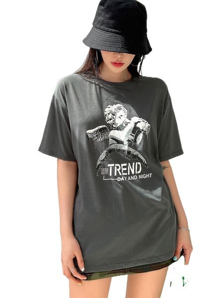 

dazy figure & slogan graphic drop shoulder tee r1r5#, White