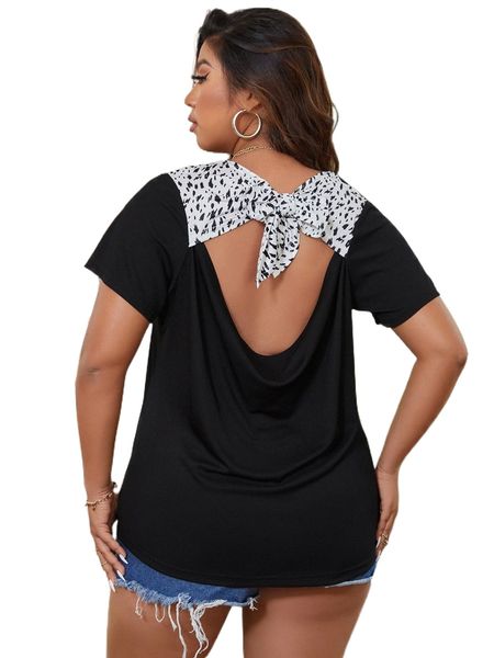 

plus dalmatian print tie backless tee 25yn#, Black